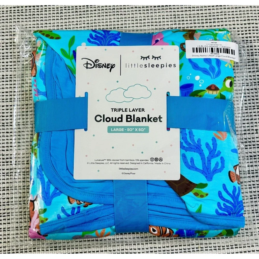 Disney x Little Sleepies Nemo's Reef Cloud Blanket NIB L 50x50in Bamboo Retired